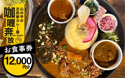 【咖喱奔放】食事券（12,000円分）カレーホンポウ 食事 カレー ランチ ディナー キッチンカー 飲食 テイクアウト 旅行 下呂市  食事券 下呂 岐阜県