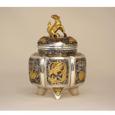 ふるさと納税 高岡市 【高岡銅器】銀製　六陵瑞鳥紋香炉(小)桐箱入り