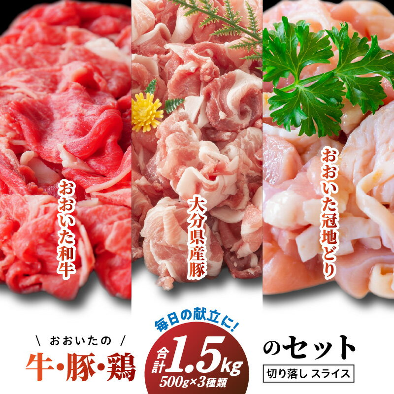 【ふるさと納税】毎日の献立に！おおいたの牛・豚・鶏の各500gセット（計1.5kg） 切り落とし 切落し スライス