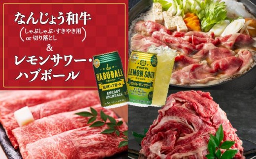 
                  ＜選べる種類＞なんじょう和牛（しゃぶしゃぶすきやき or 切り落とし）＆レモンサワー・ハブボール   I  なんじょう和牛 和牛 和牛セット しゃぶしゃぶ すきやき 切り落とし 酒セット レモンサワー ハブボール お肉お酒セット　ギフト
                