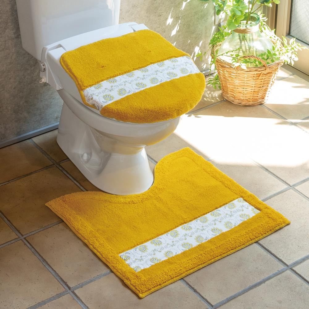 
フィンランドの「幸せを運ぶ鳥」小鳥柄の普通トイレマット２点セット　イエロー
