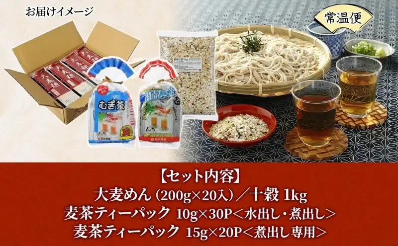大麦麺 200g×20入 十穀 1kg 麦茶 水出し煮出し兼用 10g×30パック 煮出し専用 15g×20パック 詰め合わせ 麺 主食 ノンカフェイン 茶 お茶 国産 大麦 麦 水出し 煮出し 水分