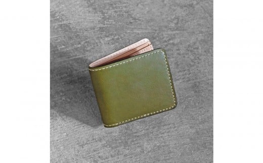 栃木レザー使用｜やわらか本革二つ折り財布｜Half wallet 02C｜オリーブ｜minca（全7色）