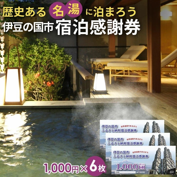 
                  伊豆の国市宿泊感謝券（1000円×6枚）| 旅行 伊豆 温泉 体験 旅行券 チケット 旅館 ホテル キャンプ トラベル 静岡県 伊豆の国市
                