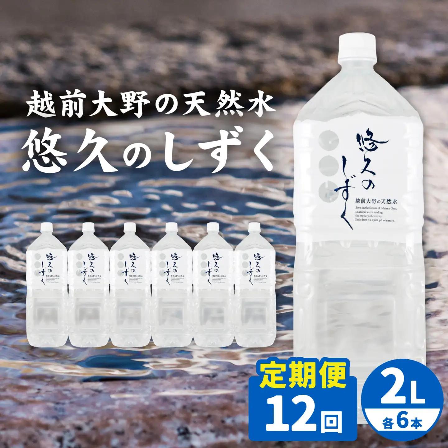 【12ヶ月連続お届け】越前大野の天然水　悠久のしずく PET2L 6本 計72本 天然水 天然水