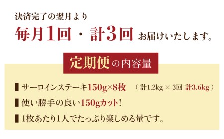 定期便 3回 飛騨牛 5等級 サーロインステーキ　計1.2kg (8枚)   計3.6kg お届け ステーキ 国産牛 国産 牛肉 肉 厳選 熟成 肉の沖村[Q1207]