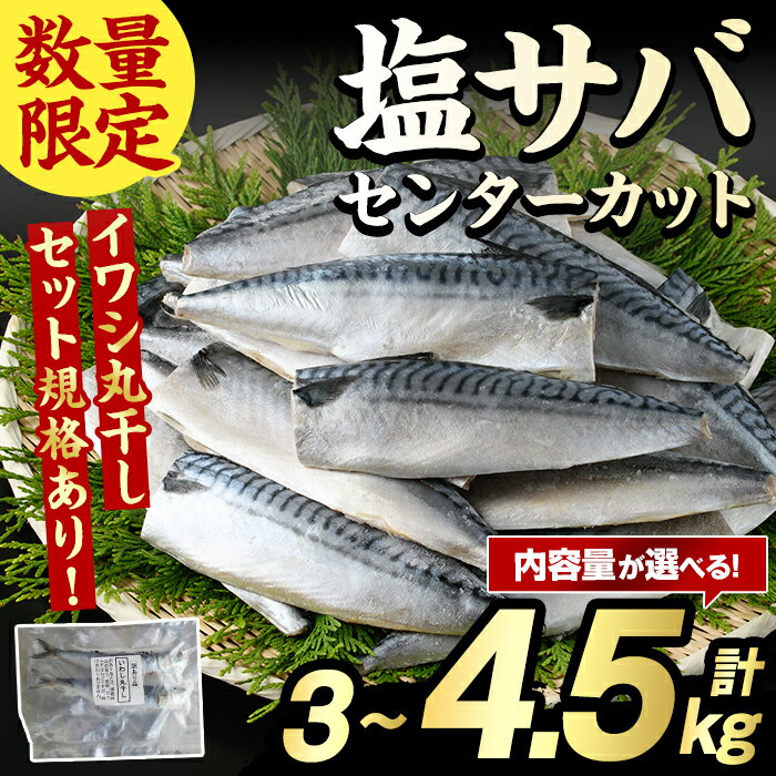 【ふるさと納税】＜内容量が選べる！＞塩サバ センターカット(計3～4.5kg) サバ 塩さば 塩鯖 おかず おつまみ 惣菜 焼き魚 切り身 リピート 加熱調理 塩味 魚介類 海産物 冷凍 加工品 国内加工 数量限定 イワシ丸干しセット【グローバルフーズ】