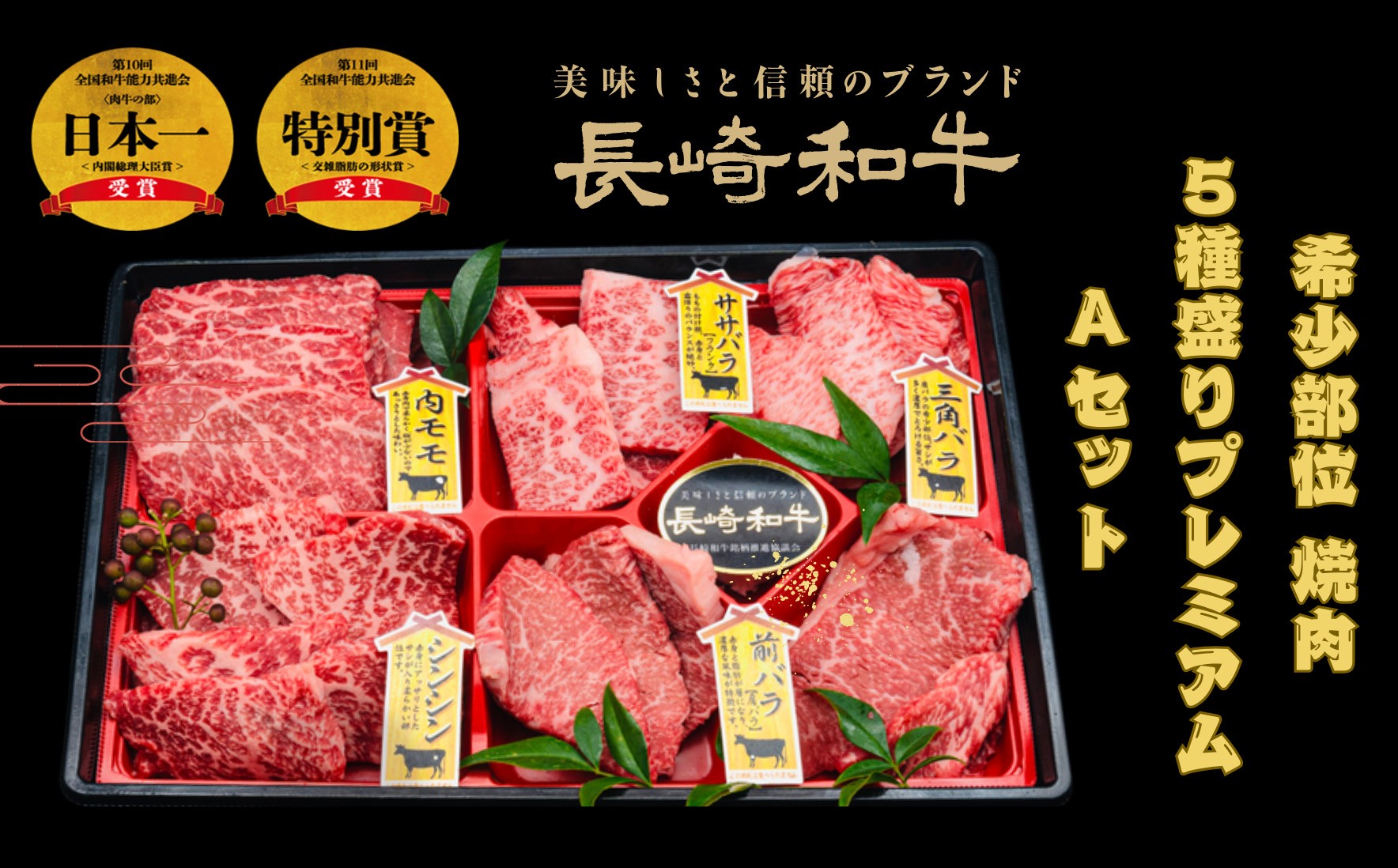 
            B549　長崎和牛希少部位焼肉5種盛りプレミアムAセット(約500g)
          