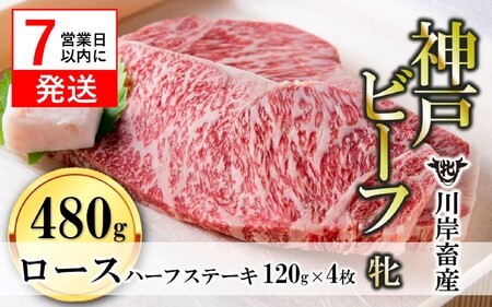 【神戸牛 牝】ロースハーフステーキ4枚120g【7営業日以内に発送】(kawagishi-21)