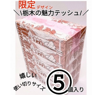 
＜5箱入り＞使い切りパック!栃木の魅力ティッシュボックス　150w×5箱　※配送不可地域:離島・沖縄【1454525】
