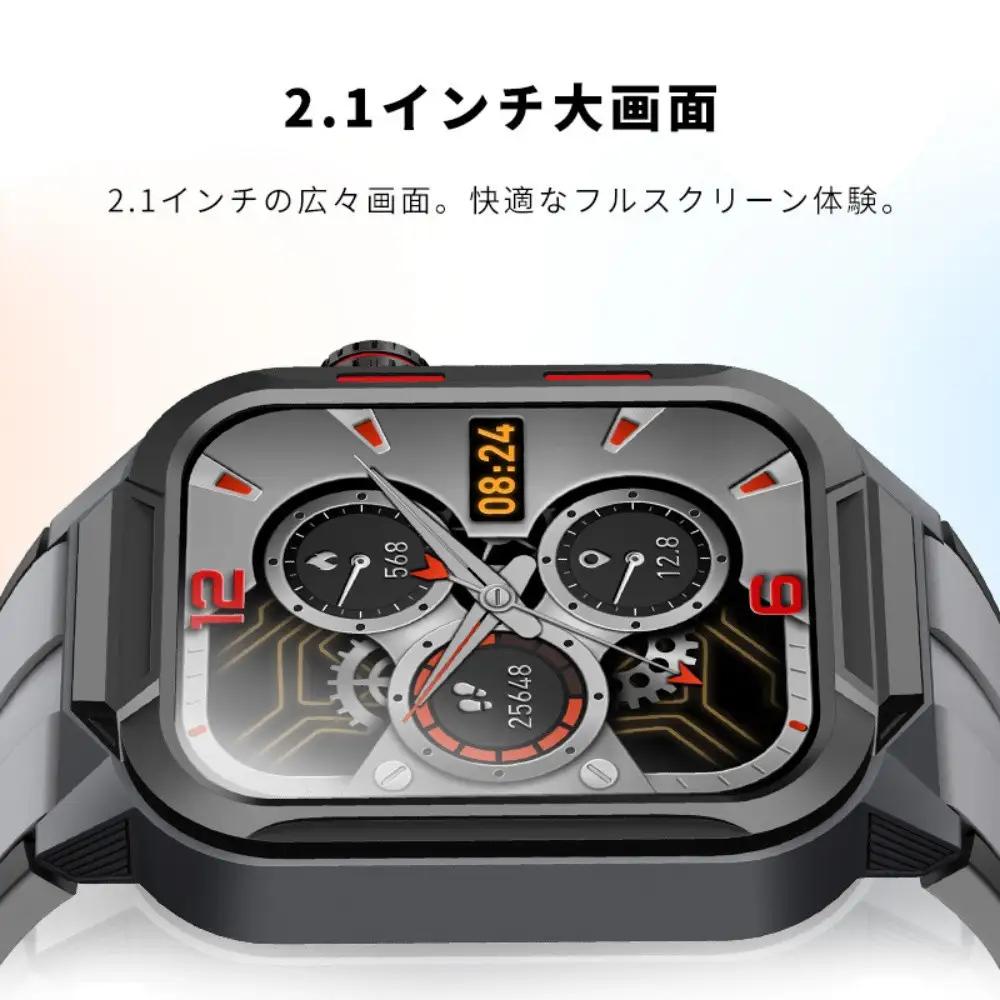 【グレー】スマートウォッチ 通話機能付き 2.1インチ大画面 腕時計 Bluetooth 6.0 消費カロリー スマートブレスレット マルチ運動モード 3ATM防水 心拍数測定 リモートシャッター i