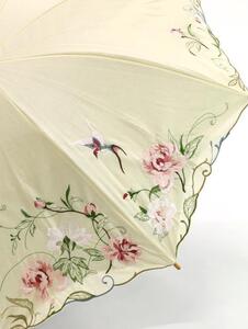 【シノワズリーモダン京都】女優日傘プレミアム 芍薬刺繍かわず張り逃熱日傘（ベージュ）