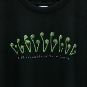 世界で唯一!着る山菜!!【こごめTシャツ・黒】綿100% 半袖 ファッション メンズ レディース 洋服 新潟  Sサイズ