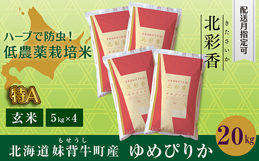 B020 令和６年産 妹背牛産新米【北彩香（ゆめぴりか）】玄米20kg〈一括〉6月発送