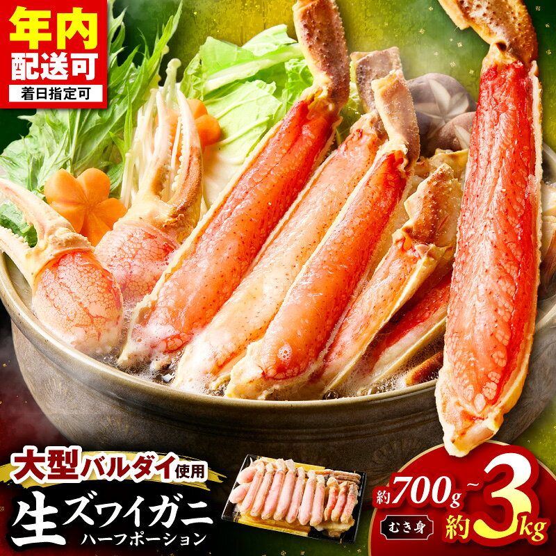 【ふるさと納税】選べる 内容量 ・配送月！生ズワイガニむき身 ハーフポーション 大型バルダイ使用 約700g 約1kg 約2kg 約3kg 目視選別