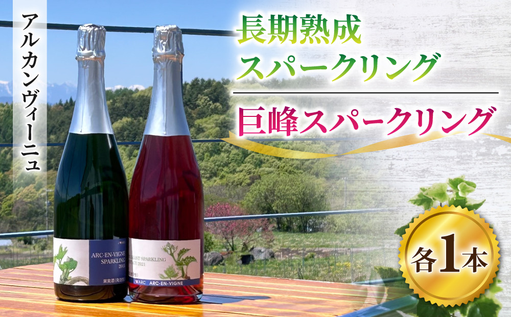 
            【アルカンヴィーニュ】長期熟成スーパークリング＆巨峰スパークリングワイン２本セット　辛口 お酒 ギフト プレゼント 果実酒 瓶 国産 信州 長野県東御市
          