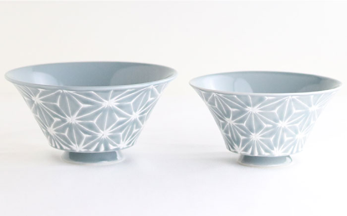 【波佐見焼】ホワイトライン麻 ミニ丼 どんぶり 瑠璃・グレー ペアセット【翔芳窯】 [FE166]