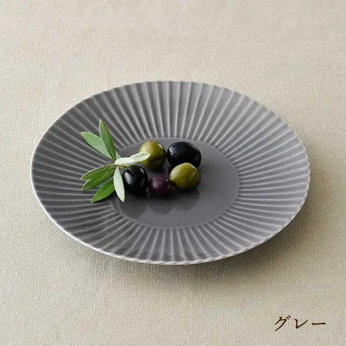 【波佐見焼】しのぎ グレー＆若草 中皿・大皿 ４枚セット プレート 6寸皿 7寸皿【一龍陶苑】[CC73] 波佐見焼