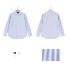 ヘアラインストライプシャツ(ワイドカラー)　ブルー・Lサイズ