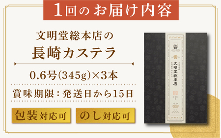 【全12回定期便】 長崎 カステラ 3本（10切/本）《長与町》《文明堂総本店》 [EAK029]