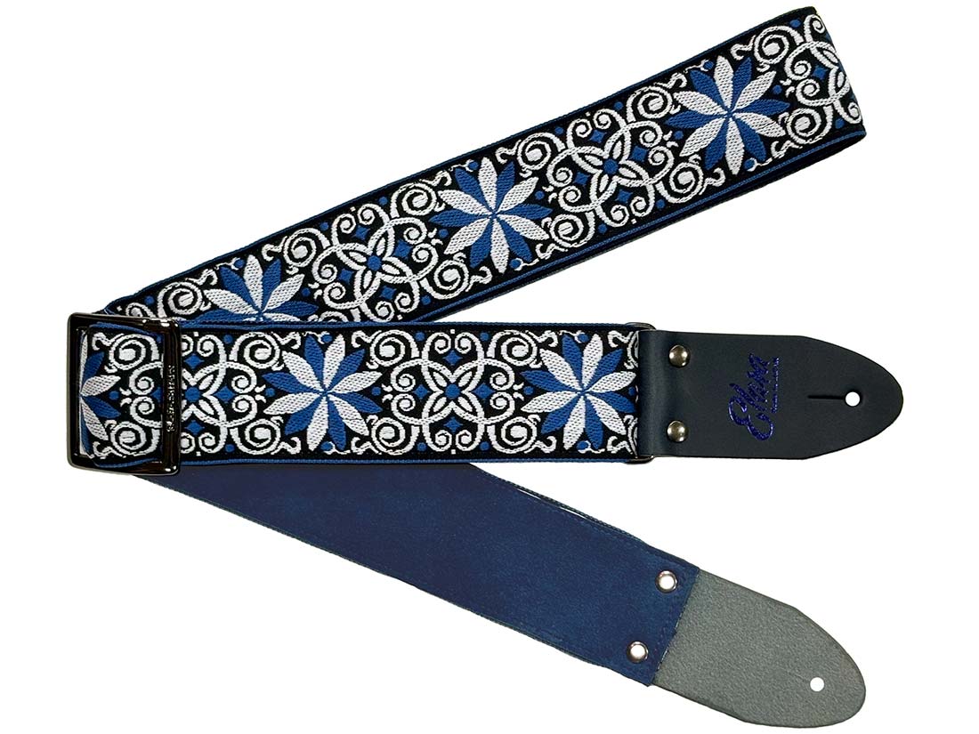 【ふるさと納税】【ギターストラップ】Elara Straps Zinnia Elegans Blue 郡上市 レザー 真鍮バックル ウルトラスエード プロ仕様 エレキ アコギ ベース Ksound 小林楽器店