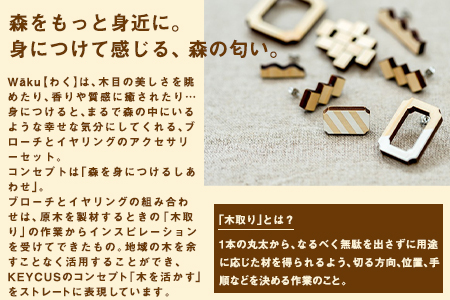 熊本県 御船町 Waku（わく）木 ブローチ イヤリング KEYCUSプロジェクト事務局 國武林業《30日以内に出荷予定(土日祝除く)》