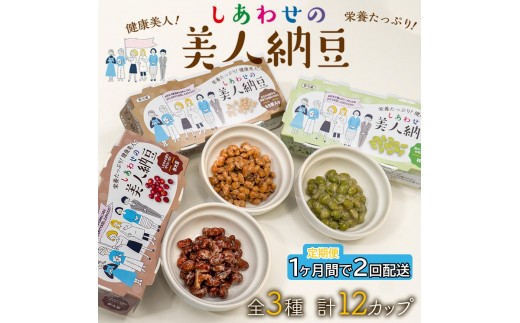 
                  定期便 1か月間 2回お届け 計12パック しあわせの美人納豆　【 赤大豆 / もち麦入り / 枝豆 】 3種6パックを隔週でお届け 自分へのご褒美 キレイをサポート 美容意識 健康食品 納豆 大豆
                
