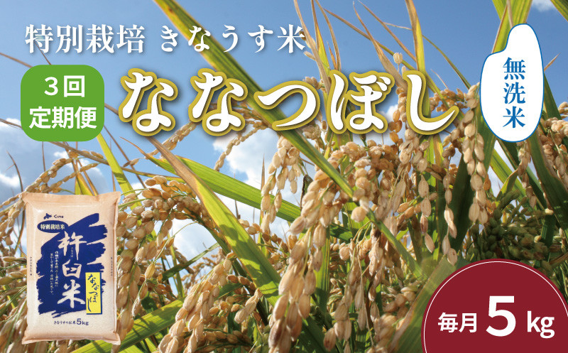 
            【無洗米3ヶ月定期便】特別栽培「きなうす米」ななつぼし5kg×3回　J032
          