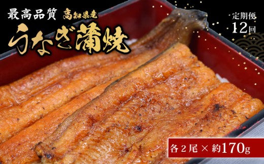 【12回定期便】 うなぎ 蒲焼 約170g×2尾 高知県産 最高品質 合計 約340g たれ 山椒 国産 鰻 かば焼 蒲焼き かばやき かば焼き 土佐焼 うな丼 うな重 土用 丑 贈答 高知県 南国市