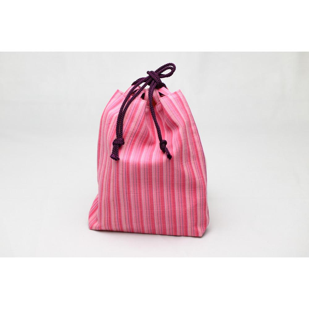 真岡木綿「巾着袋　大」（ピンク系）| 栃木県 伝統工芸品 織物 袋 手作り 贈答 贈り物 ギフト 小物 雑貨