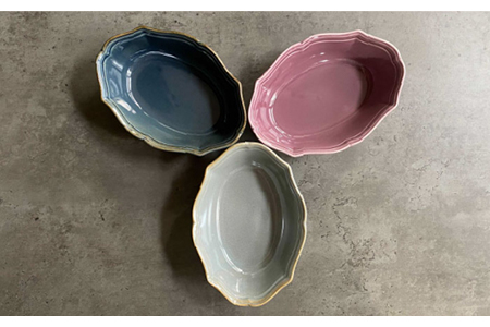 【美濃焼】fiorire-フィオリーレ- オーバルボウル 3点セット（Burgundy×iceblue×indigoblue）【Felice-フェリーチェ-藤田陶器】食器 鉢 サラダボウル デザートボ