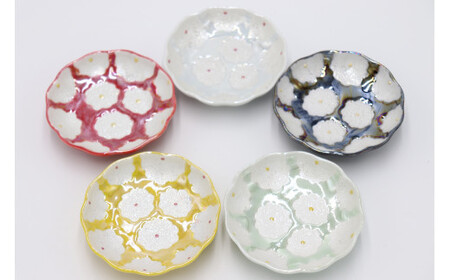 有田焼 利久窯 花真珠豆皿 5色セット  陶窯みかわや A35-152