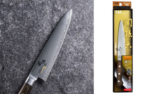 ＜湿式砥石を使用した本格刃付＞ ◇貝印 関孫六 木蓮 ぺティ 120mm （本通し・一体口金・ステンレス三層鋼） ～果物ナイフ 小さい 包丁 ステンレス 天然木 調理器具 キッチンツール ギフト 贈り物にも～H23-03