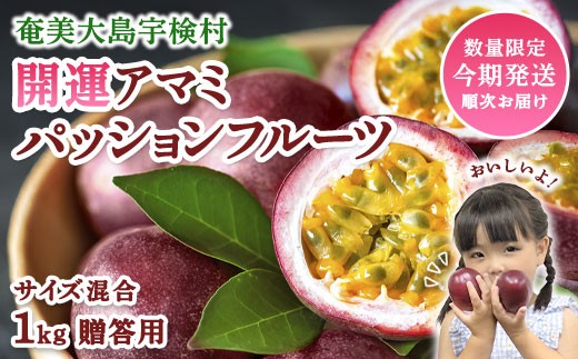 【2026年6月～7月頃順次発送予定】パッションフルーツ 1kg ( 贈答用 ) サイズ混合 【数量限定 期間限定】 鹿児島県産 国産 奄美大島 宇検村 果物 フルーツ リリコイ 果物時計草 デザート 旬 新物 奄美大島開運酒造