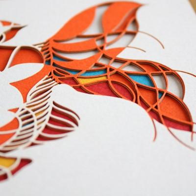 ふるさと納税 弥富市 金魚のきり絵アートインテリア【pazoo-ll(パズール)金魚】小赤(ハガキサイズ、額:赤色) |  | 01