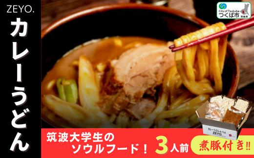 筑波大学生のソウルフード!  ZEYO.のカレーうどん 3人前(煮豚付き)【 カレーうどん カレー うどん ソウルフード 人気 煮豚 カレールー 茨城県 つくば市 】