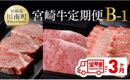 【定期便】宮崎牛３ヶ月定期便Ｂ‐１【 国産 九州産 肉 牛 宮崎県産 牛肉 黒毛和牛 ミヤチク 全3回 牛肉】