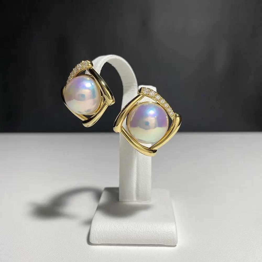 【奄美パール】奄美の輝き®×桜珠　マベ真珠 13mm K18イエローゴールド巻ピアス2477＜数量限定＞