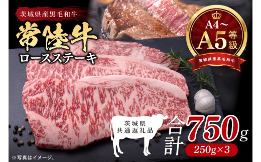 【順次発送】最高級A4.A5ランク 常陸牛ロースステーキ750ｇ（250g×3）【人気肉 お肉 牛肉 和牛 黒毛和牛 国産黒毛和牛 ロース肉 ステーキ 国産牛 焼肉 焼き肉 バーベキュー BBQ A5 ブランド牛】(CR102)