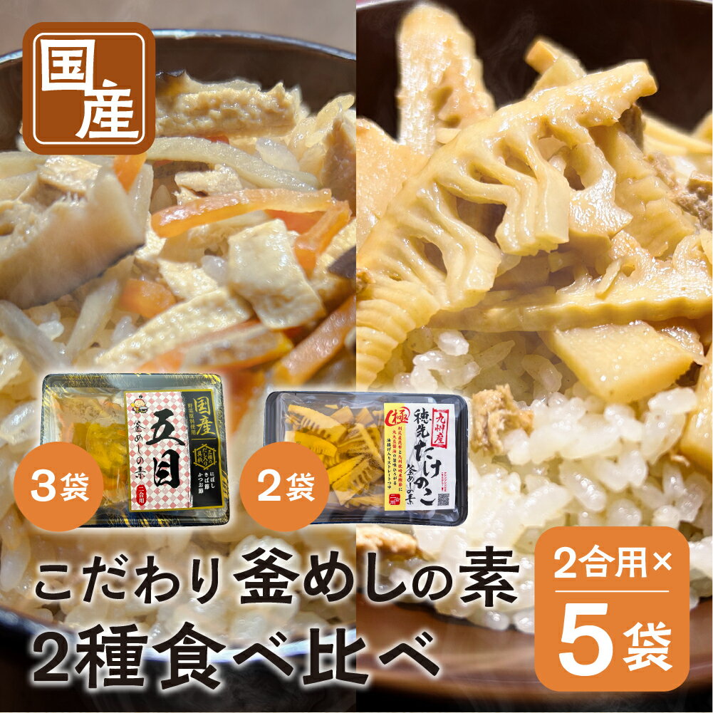 【ふるさと納税】《期間限定》 国産 釜めしの素 食べ比べ 225g 2合 ×5袋 計10合 セット ( 五目釜めしの素×3袋 穂先たけのこ釜めし×2袋 ) ご飯の素 調理 簡単 炊くだけ たけのこ お取り寄せ 炊込みご飯 岐阜県産 数量限定 常温 惣菜 岐阜食品 [mt1606] 10000円 1万円