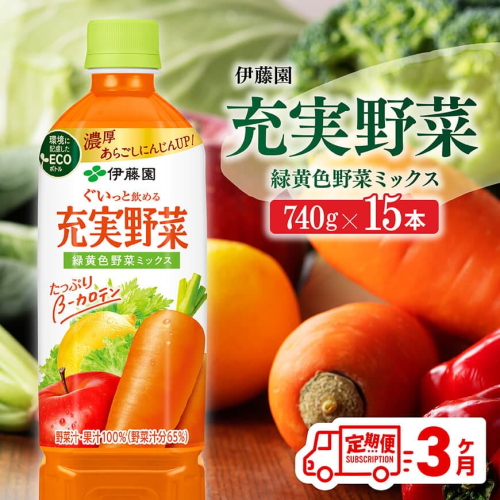 【3ヶ月定期便】 伊藤園 充実野菜 緑黄色野菜ミックス ペットボトル 740g×15本 【 飲料類 ソフトドリンク 野菜ジュース 】 宮崎県川南町