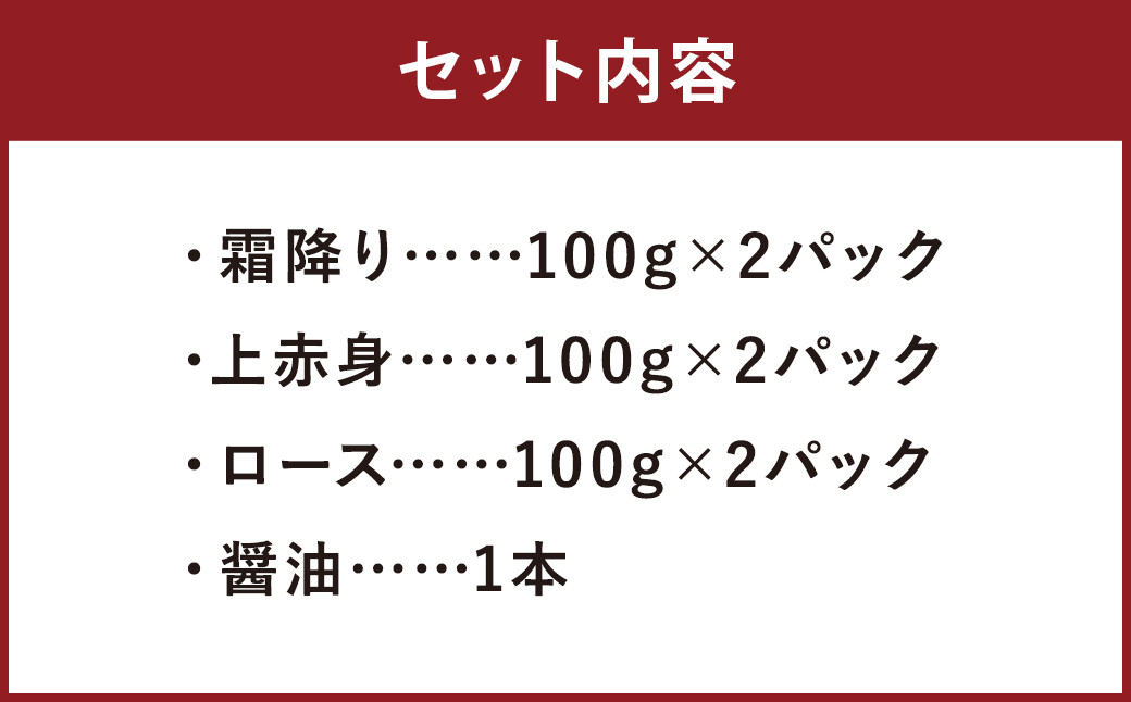 特選 馬刺し 詰合せE 霜降り（100g×2パック） 上赤身（100g×2パック） ロース（100g×2パック）