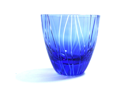 浅草切子 KANA KURITA「ぐい呑 よろけ縞 青藍/金赤」ペアセット 木箱入り