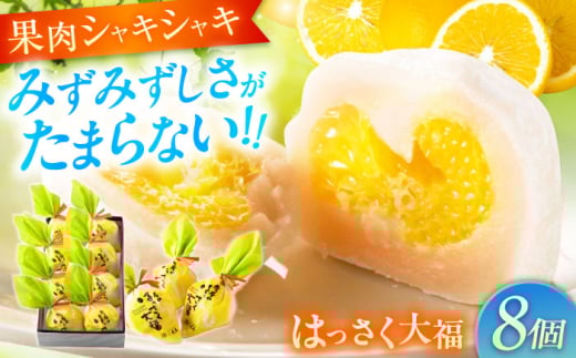【ふるさと納税】お菓子 はっさく大福8個入　 お菓子 大福 八朔 柑橘 みかん オレンジ 餅 ギフト お取り寄せ スイーツ フルーツ大福 ご当地 菓子 おかし デザート 食品 人気 おすすめ 広島県福山市/株式会社虎屋本舗[BADH021]