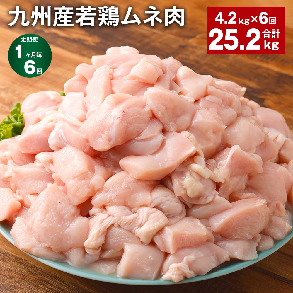 【ふるさと納税】【定期便】【1ヶ月毎6回】九州産若鶏ムネ肉 600g×7袋 計25.2kg（4.2kg×6回） 鶏肉 お肉 ムネ肉 むね肉 小分け 冷凍 九州産 国産 熊本県 菊池市 送料無料《お申し込みの翌月から出荷》