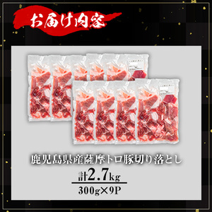 【訳あり】鹿児島県産 豚肉 薩摩 トロ豚 切り落とし (計2.7kg・300g×9P)【KNOT】 A697