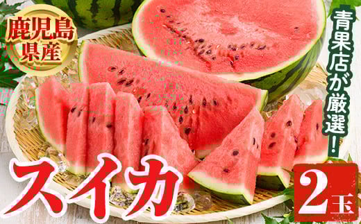 鹿児島県産 スイカ(2玉) 国産 果物 スイカ すいか 西瓜 ジュース スムージー 祭ばやし 縞王 紅まくら 黒小玉スイカ 期間限定【松永青果】akn053-31