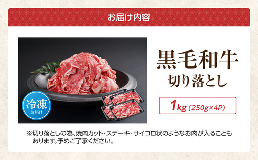 【黒毛和牛】切り落とし1kg(250g×4パック)_11-I901_(都城市)国産黒毛和牛 切り落とし 250g×4パック 外モモ・ウデ・マル・バラ・モモ・ブリスケのMIX 肉じゃが 牛丼 ハヤシライ