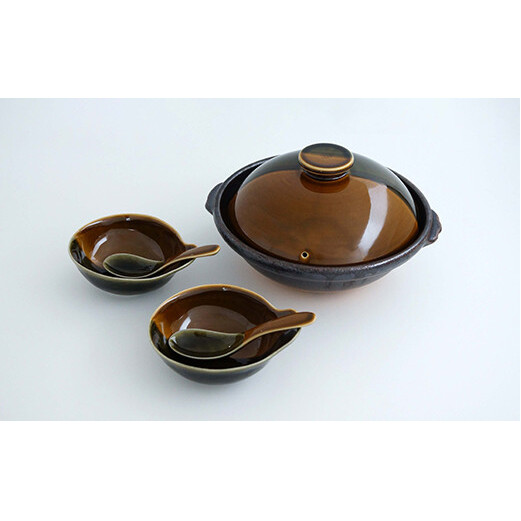 有田焼 掛分け8号土鍋セット 2人用 直火用 金照堂 A100-87_イメージ2
