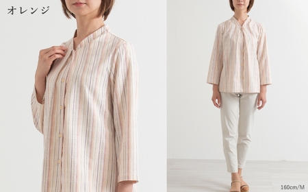 【日本製】 新織 三河木綿 ブラウス_LL／オレンジ【G0544】